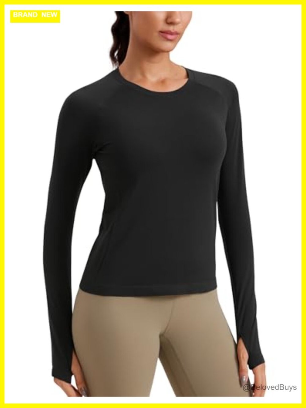 CRZ YOGA Seamless Long Sleeve Workout Top Waist Length Thumbholes
